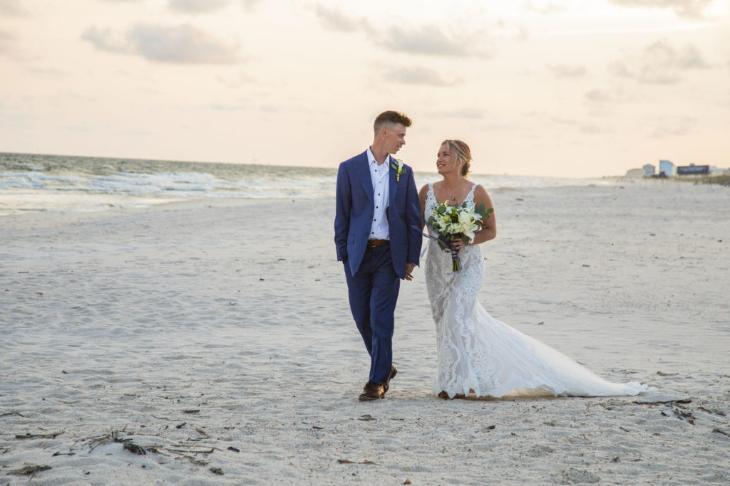Couple at beachfront destination wedding