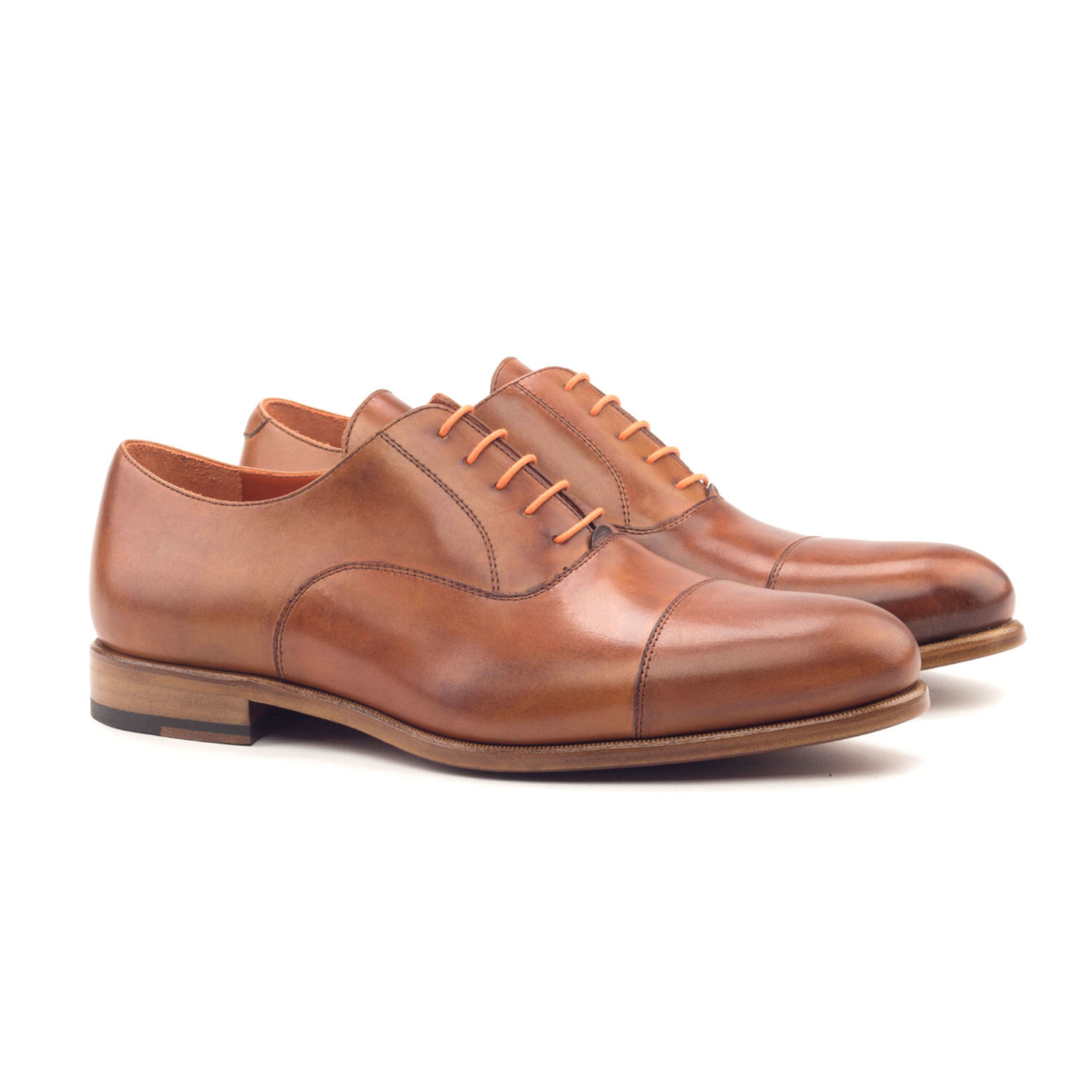 The Durham: Cognac. Oxfords in painted calf leather, cognac colored.