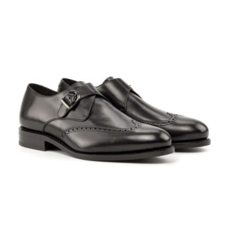 Black Single Monk Strap Shoe in box calf leather
