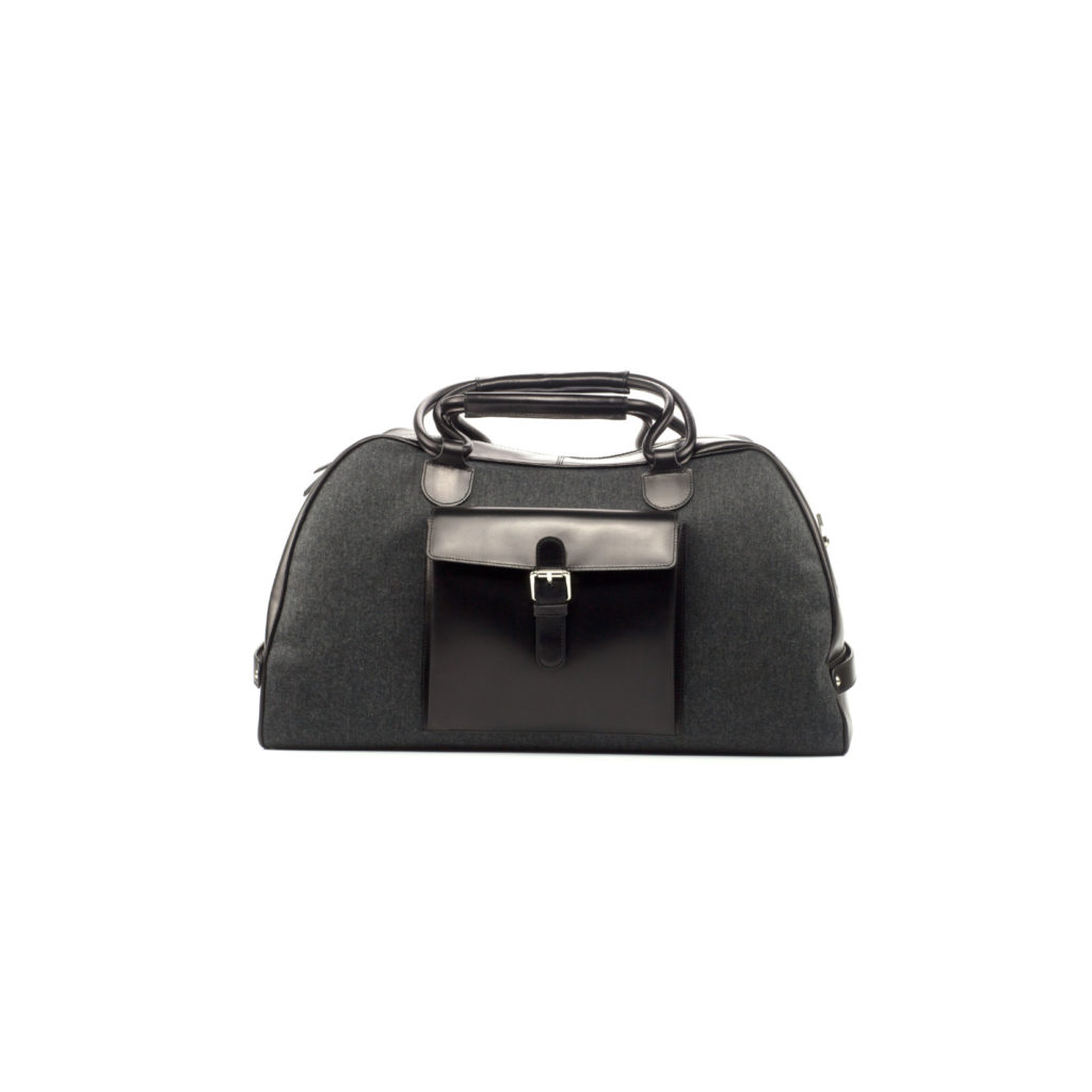Mens Gray Duffel with Black Leather Detail